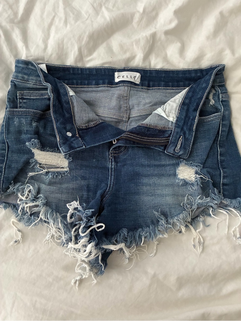 CELLO Frayed Dark Blue Distressed Denim Shorts